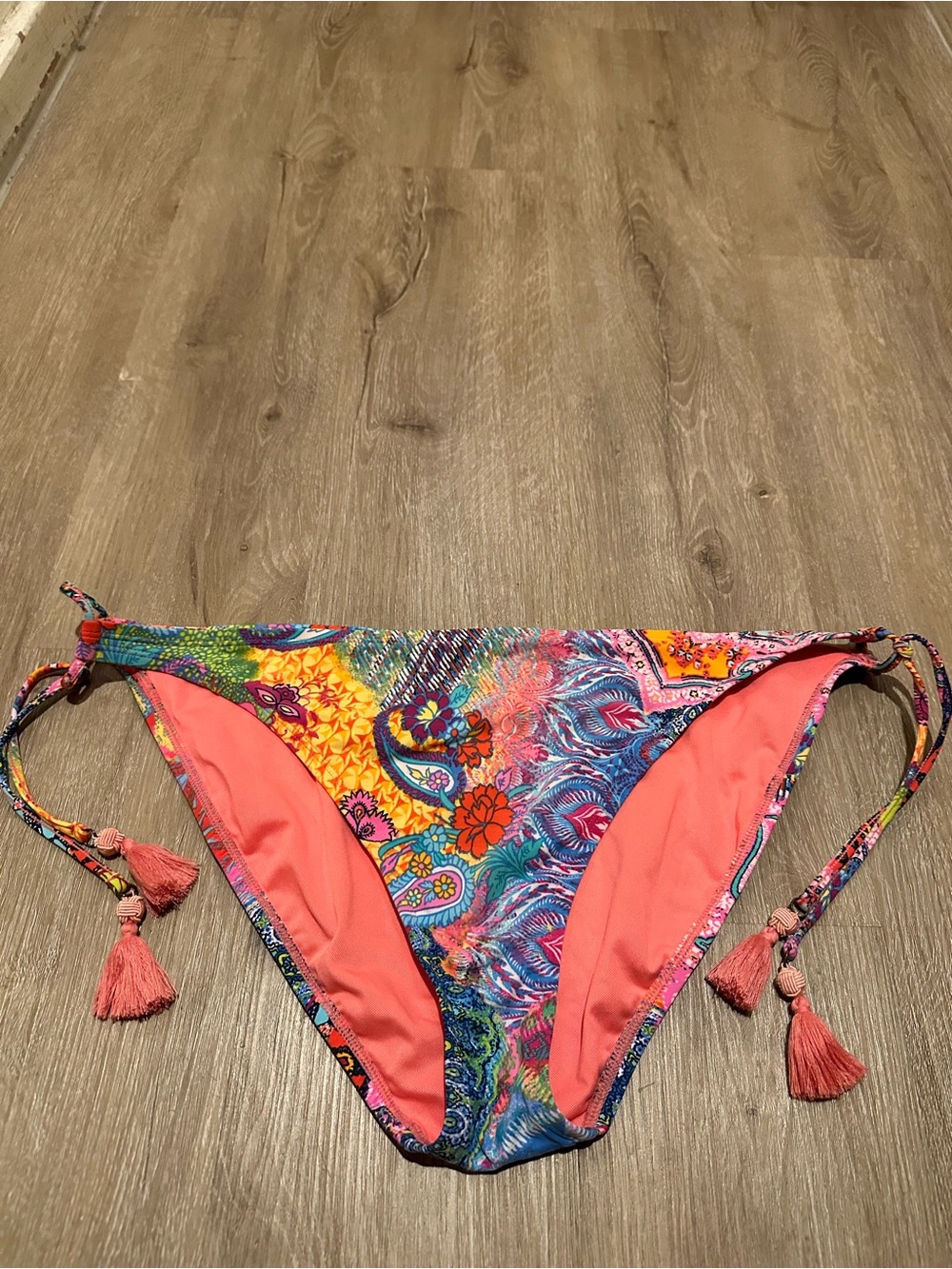 Women’s Coral Paisley Tie-Side Bikini Bottom